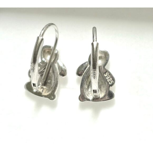 Sterling Silver 925 Easter Bunny Leverback Earrings Pink Enamel Ears Rabbit - Picture 5 of 11